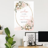 赤面ピンクフローラ緑金ゴールド結婚グリッター ポスター (ホームオフィス)
