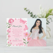 赤面ピンクフローラ蝶フォトキンセアニラ サンキューカード (スタンド正面)
