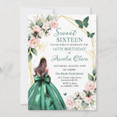 赤面ピンクフローラ蝶Sweet sixteen16th 招待状 (正面)