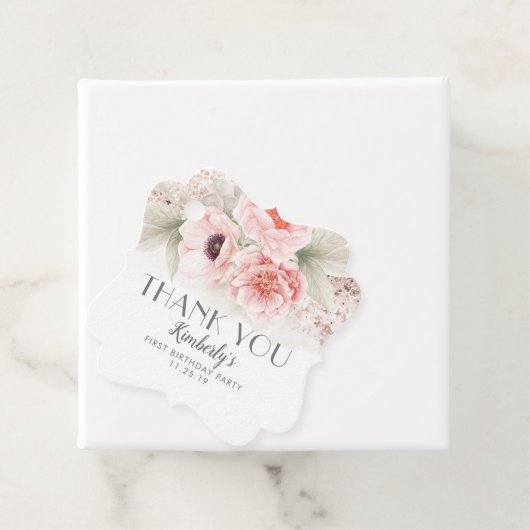 赤面ピンクフローラ誕生日パーティーありがとう フェイバータグ (インサイチュ)