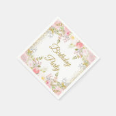赤面ピンクフローラ誕生日パーティー スタンダードカクテルナプキン (角)