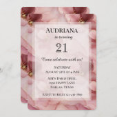 赤面ピンクフローラ誕生日 招待状 (正面/裏面)