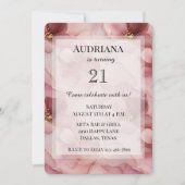 赤面ピンクフローラ誕生日 招待状 (正面)