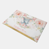 赤面ピンクフローラ象ベビーガール子供部屋ルーム ドアマット (アングル)