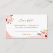 赤面ピンクフローラ赤ちゃんシャワーおむつラッフルカード エンクロージャーカード (正面)