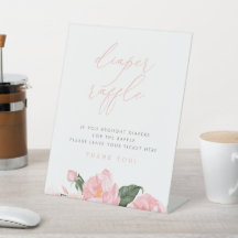 赤面ピンクフローラ赤ちゃんシャワーおむつラッフルサイン