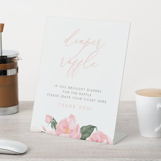 赤面ピンクフローラ赤ちゃんシャワーおむつラッフルサイン 台座サイン (インサイチュ)