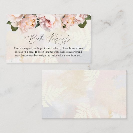赤面ピンクフローラ赤ちゃんシャワーブックリクエストカード エンクロージャーカード (正面/裏面)