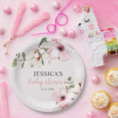 赤面ピンクフローラ赤ちゃんシャワー歓迎サイン、 ペーパープレート (パーティー)