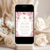 赤面ピンクフローラ金ゴールドアーチムスリム結婚ズ 招待状