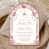 赤面ピンクフローラ金ゴールドアーチムスリム結婚ズ 招待状