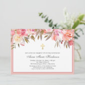 赤面ピンクフローラ金ゴールドクロストファースト聖餐式 招待状 (スタンド正面)