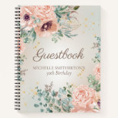 赤面ピンクフローラ金ゴールドグリッター誕生日ゲストブック ノートブック (正面)