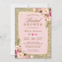 赤面ピンクフローラ金ゴールドスパークルブライダルシャワー