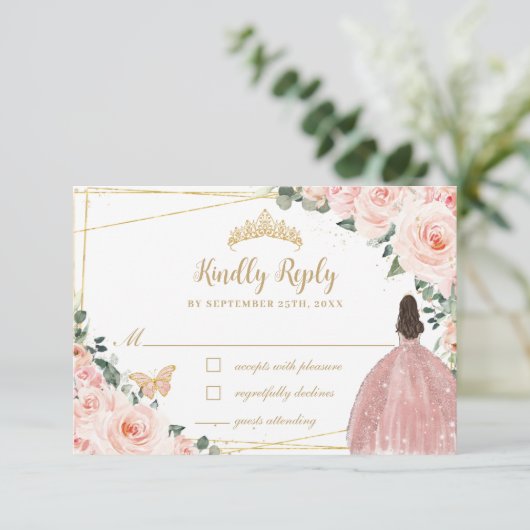 赤面ピンクフローラ金ゴールドバタフライキンセアニラドレス 出欠カード (スタンド正面)