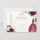 赤面ピンクフローラ金ゴールドパリプリンセスキンセアニラ 出欠カード (正面)