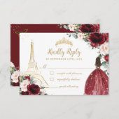 赤面ピンクフローラ金ゴールドパリプリンセスキンセアニラ 出欠カード (正面/裏面)