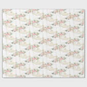 赤面ピンクフローラ金ゴールドパーソナライズされたキンセネラ ラッピングペーパー (フラット)