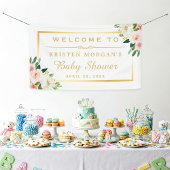 赤面ピンクフローラ金ゴールドフレームベビーシャワー 横断幕