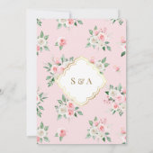 赤面ピンクフローラ金ゴールドフレームムスリム結婚ズ 招待状 (裏面)