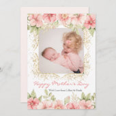 赤面ピンクフローラ金ゴールドフレーム母の日の写真 シーズンカード (正面/裏面)