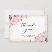 赤面ピンクフローラ金ゴールドブライダルシャワーありがとう カード (正面)
