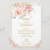 赤面ピンクフローラ金ゴールドブライダルベビーシャワーメニュー プログラム (正面/裏面)