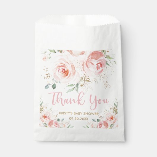 赤面ピンクフローラ金ゴールドブライダルベビーシャワー誕生日 フェイバーバッグ (正面)