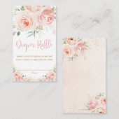 赤面ピンクフローラ金ゴールドベビーシャワーおむつラッフル エンクロージャーカード (正面/裏面)