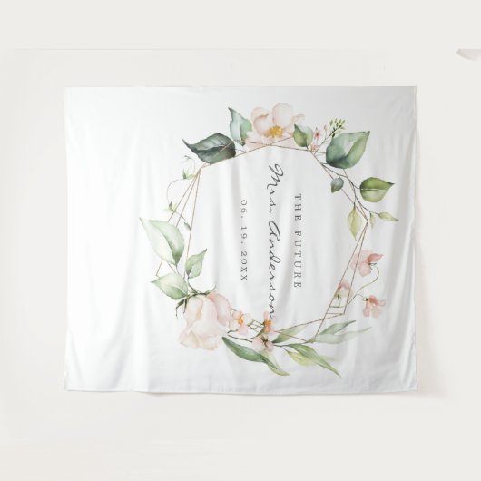 赤面ピンクフローラ金ゴールド幾何ブライダルシャワー タペストリー (正面(横))