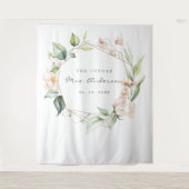 赤面ピンクフローラ金ゴールド幾何ブライダルシャワー タペストリー (正面)