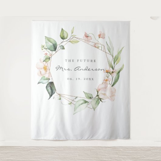 赤面ピンクフローラ金ゴールド幾何ブライダルシャワー タペストリー (正面)