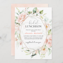 赤面ピンクフローラ金ゴールド幾何ブライダルシャワー 招待状