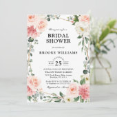 赤面ピンクフローラ金ゴールド幾何学ブライダルシャワー 招待状 (スタンド正面)