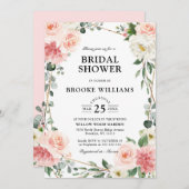赤面ピンクフローラ金ゴールド幾何学ブライダルシャワー 招待状 (正面/裏面)