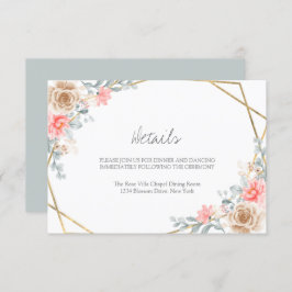 赤面ピンクフローラ金ゴールド幾何学植物結婚の エンクロージャーカード