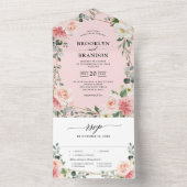 赤面ピンクフローラ金ゴールド幾何学植物結婚の オールインワン招待状 (内側)