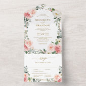 赤面ピンクフローラ金ゴールド幾何学植物結婚の オールインワン招待状 (内側)