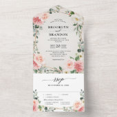 赤面ピンクフローラ金ゴールド幾何学植物結婚の オールインワン招待状 (内側)