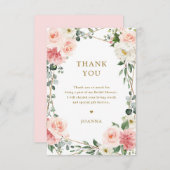 赤面ピンクフローラ金ゴールド幾何学植物結婚の サンキューカード (正面/裏面)