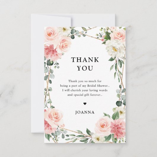 赤面ピンクフローラ金ゴールド幾何学植物結婚の サンキューカード (正面)