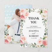赤面ピンクフローラ金ゴールド幾何学植物結婚の サンキューカード (正面/裏面)