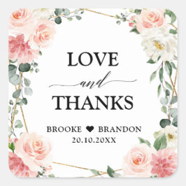 赤面ピンクフローラ金ゴールド幾何学植物結婚の スクエアシール