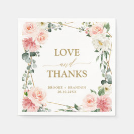 赤面ピンクフローラ金ゴールド幾何学植物結婚の スタンダードカクテルナプキン