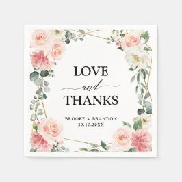 赤面ピンクフローラ金ゴールド幾何学植物結婚の スタンダードカクテルナプキン