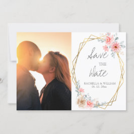 赤面ピンクフローラ金ゴールド幾何学植物結婚の セーブザデート