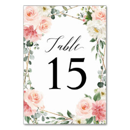 赤面ピンクフローラ金ゴールド幾何学植物結婚の テーブルナンバー