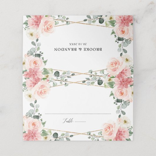 赤面ピンクフローラ金ゴールド幾何学植物結婚の プレイスカード (外部開封)