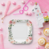 赤面ピンクフローラ金ゴールド幾何学植物結婚の ペーパープレート (パーティー)