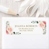 赤面ピンクフローラ金ゴールド幾何学植物結婚の ラベル (インサイチュ)